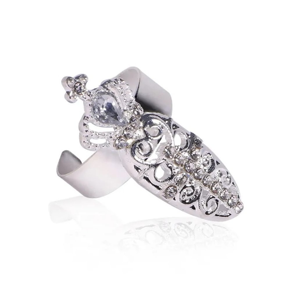 Y2K Silver Queen Crown Diamond Crown Nail Ring